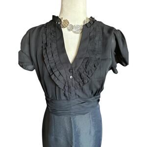 🌻 Signature by Sangria Black Polka Dot Ruffles Colorblock Dress, Womens 10, NWOT